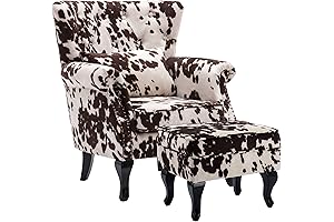 chairus Cow Accent Chair, Mid-Century Modern Button Tufted Wingback Armchair with Ottoman