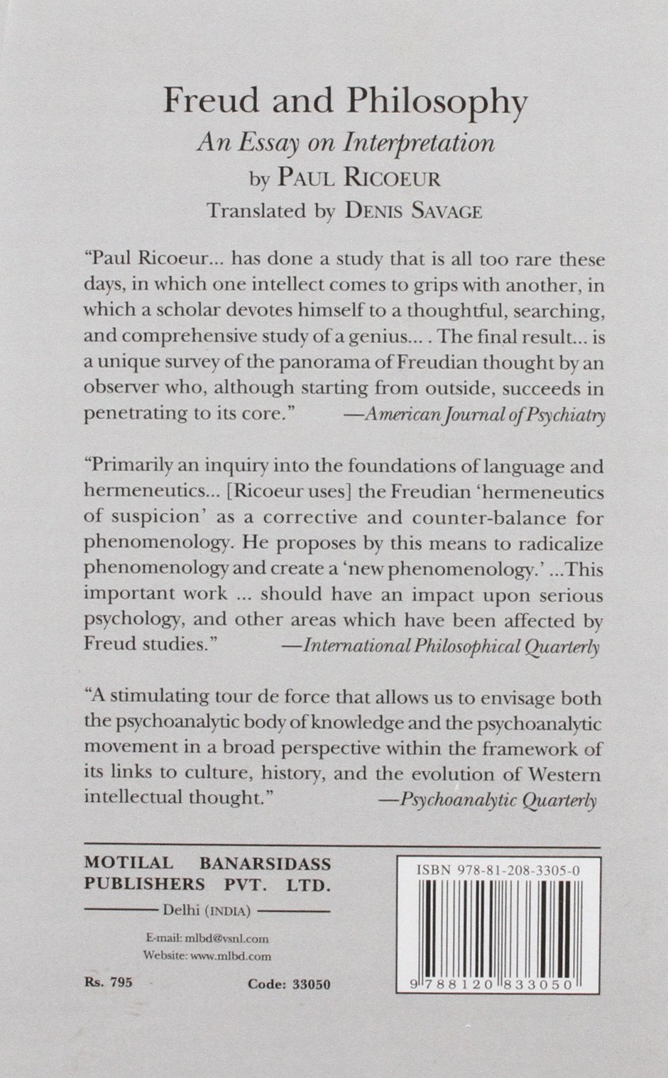 Freud and Philosophy: An Essay on Interpretation