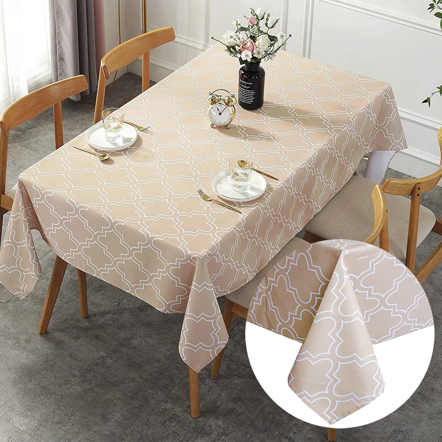 YISK Store Rectangle Water Resistant Table Cloth, 8-10 Seater (150x259cm, Khaki)