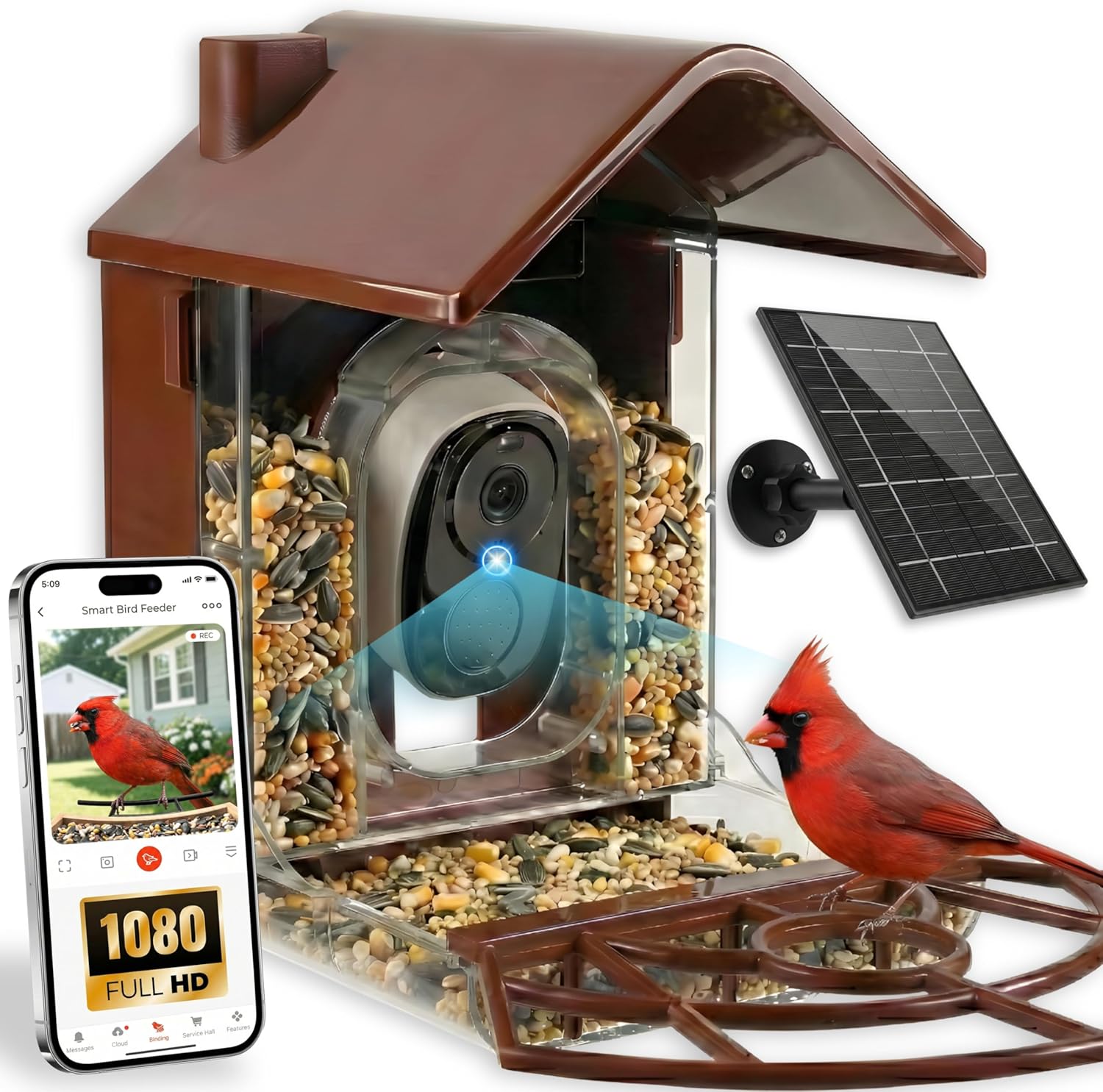 Smart Bird Feeder with Camera Solar Powered - 2K HD Live Video - AI Bird Recognition - Instant App Alerts - Weatherproof Design - Birdwatching for Nature Lovers - Capture Wildlife