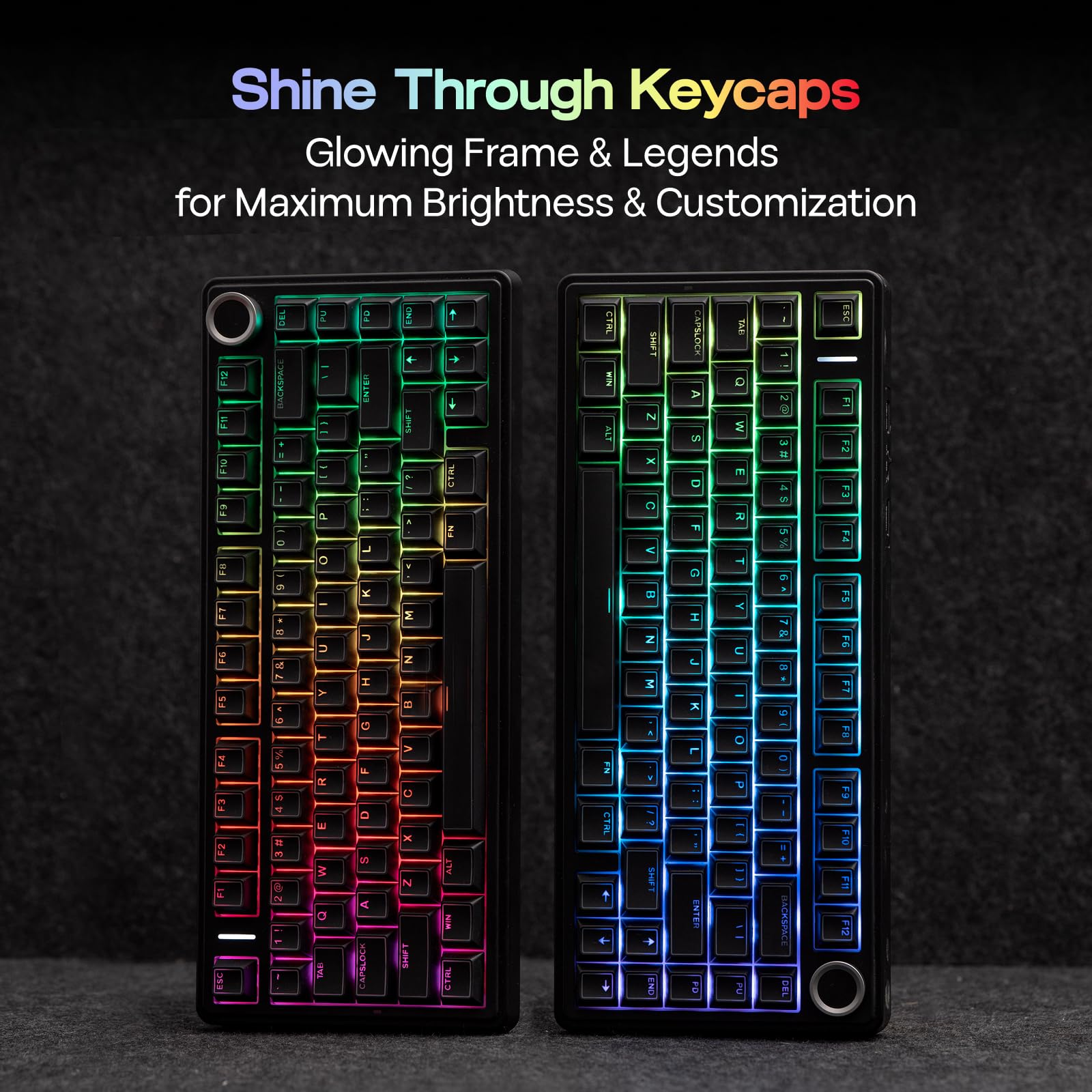 EPOMAKER Glintrix PBT Shine Through Keycap, Arris & Keys Retroilluminato, Double Shot, Cherry Profile, 60/75/96/Full Size, set di Tasti per Tastiera Meccanica da Gioco (Nero)