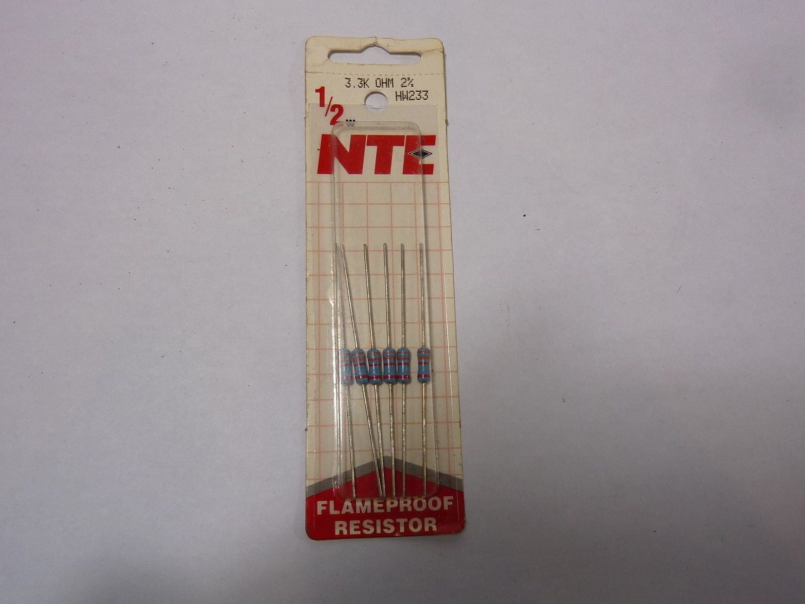 NTE Electronics HW233 Metal Film Flameproof Resistor, 1/2W, 2% Tolerance, Axial Lead, 3.3K Ohm (Pack of 6)