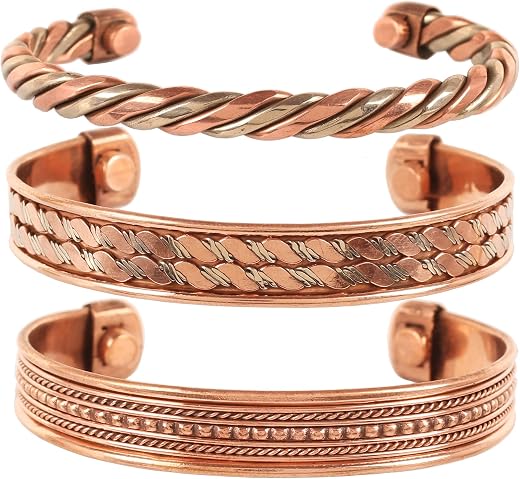 Touchstone Copper Bracelet Tibetan Style. Hand Forged with Solid and High Gauge Copper Jewelry Cuff for Women Men. Combo o...