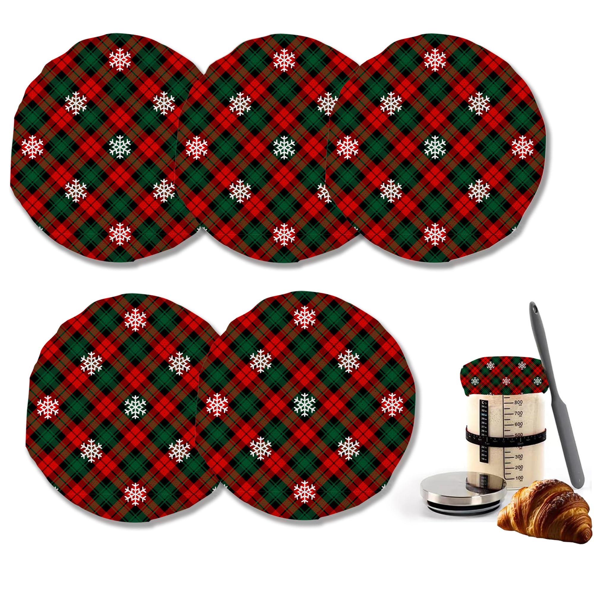 Christmas Snowflake Sourdough Starter Cloth Covers Jars Or Kombucha Kefir Fermentation Cheese Fabric Lids, Fit Jars Mouth from 3-4 inch, 5 Pack