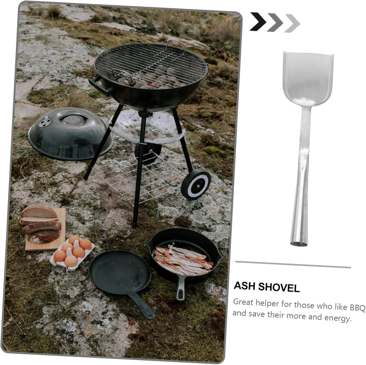 PRETYZOOM Mini Ash Shovel for BBQ Grill Chrome Steel Single Piece Charcoal Ash Shovel Ergonomic Handle for Fireplace and Outdoor Cooking