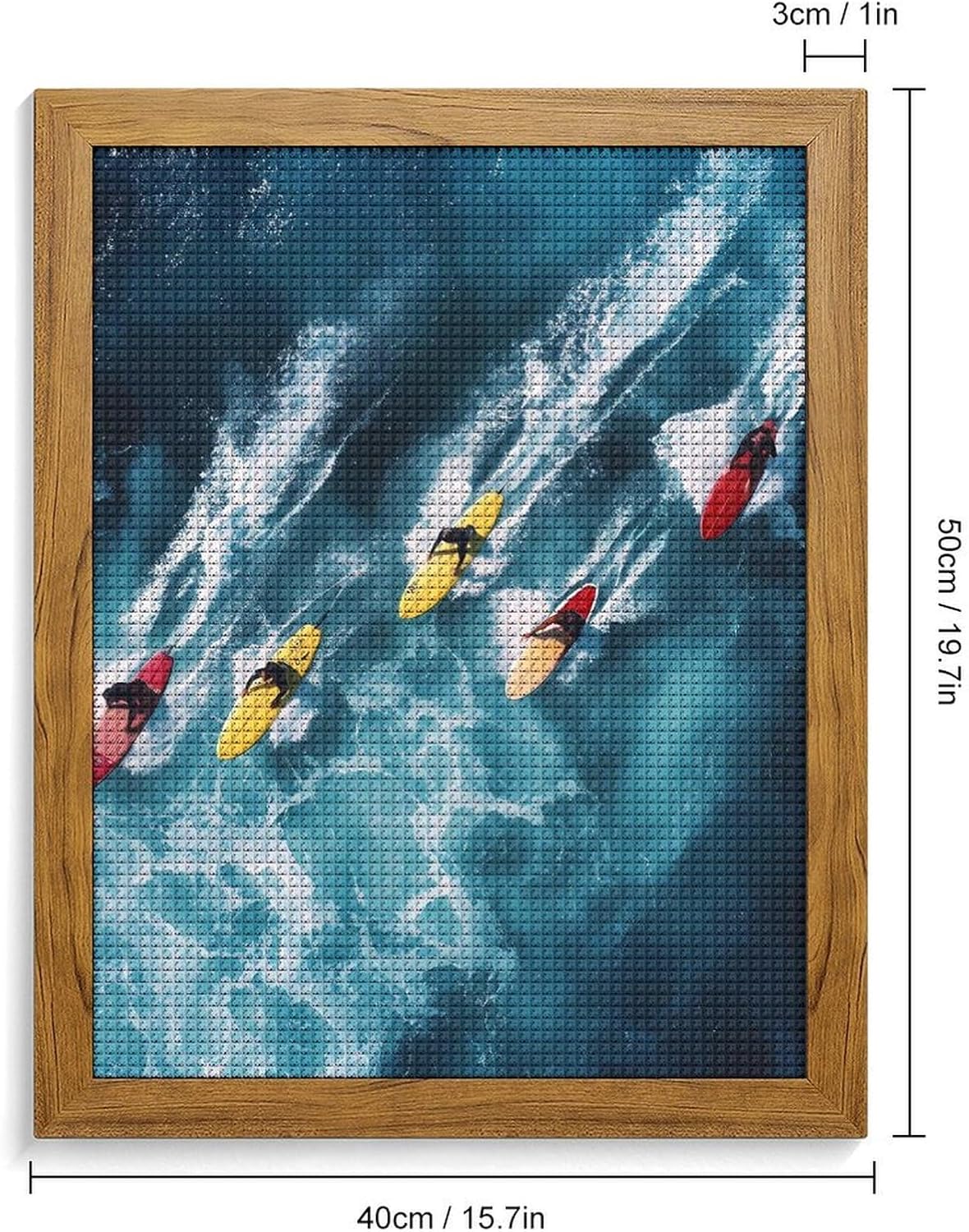 Surfers Surfing on Boards Diamond 5D Painting Kits with Frame DIY Full Round Drill Gem Art Crafts for Home Wall Decor 16 X 20in Yellow Wood 40 * 50cm