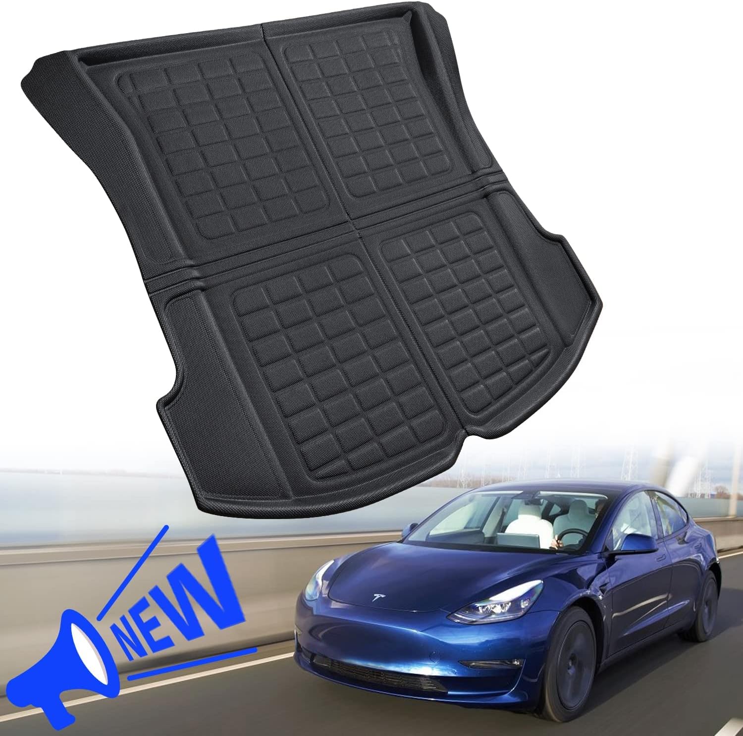 MAKINGTEC Trunk Mat for Tesla Model 3, Premium All Weather Anti-Slip Waterproof Cargo Rear Liner Interior Accessories, Compatible with Model 3 2022 2021 2020 2019 2018 2017