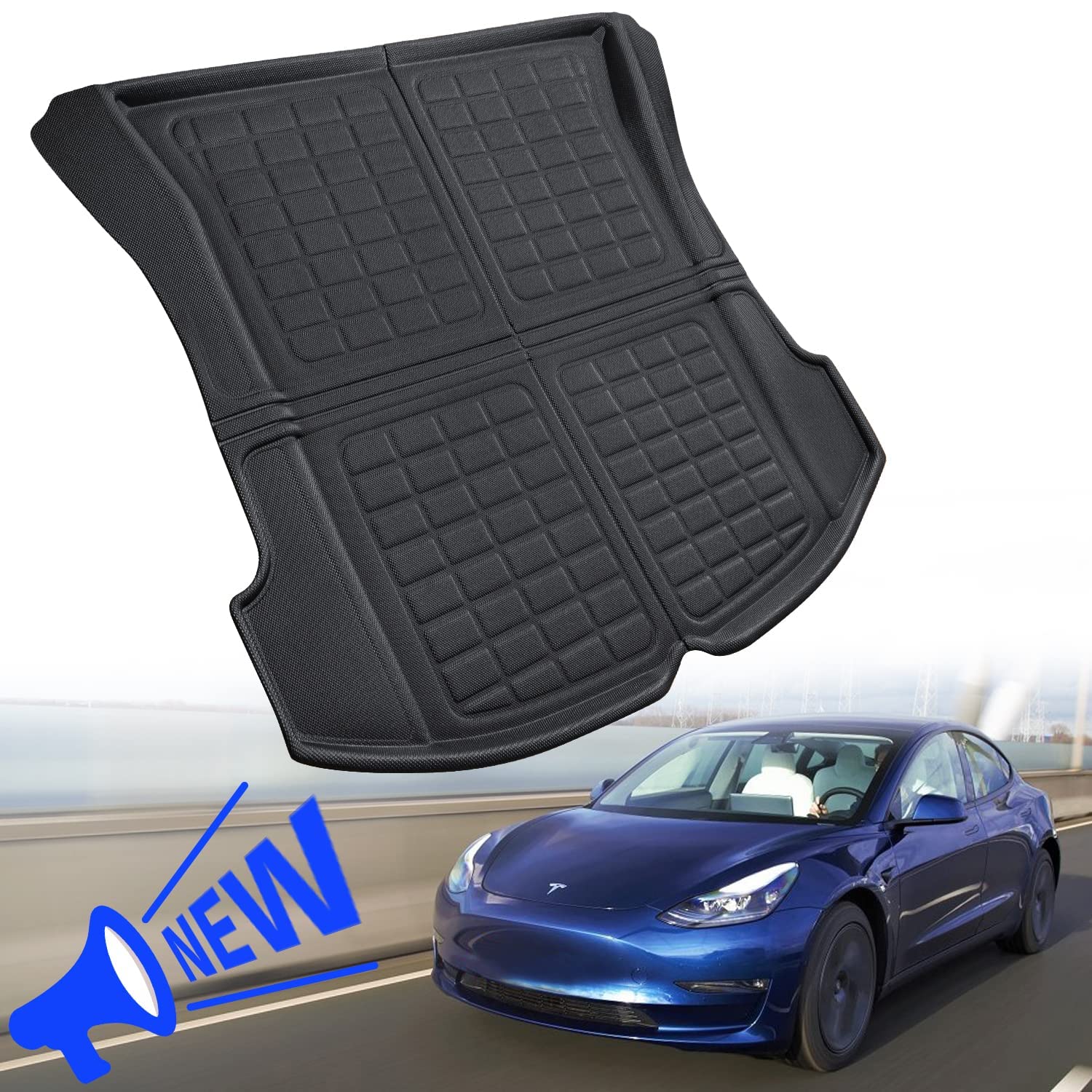 MAKINGTEC Trunk Mat for Tesla Model 3, Premium All Weather Anti-Slip Waterproof Cargo Rear Liner Interior Accessories, Compatible with Model 3 2022 2021 2020 2019 2018 2017