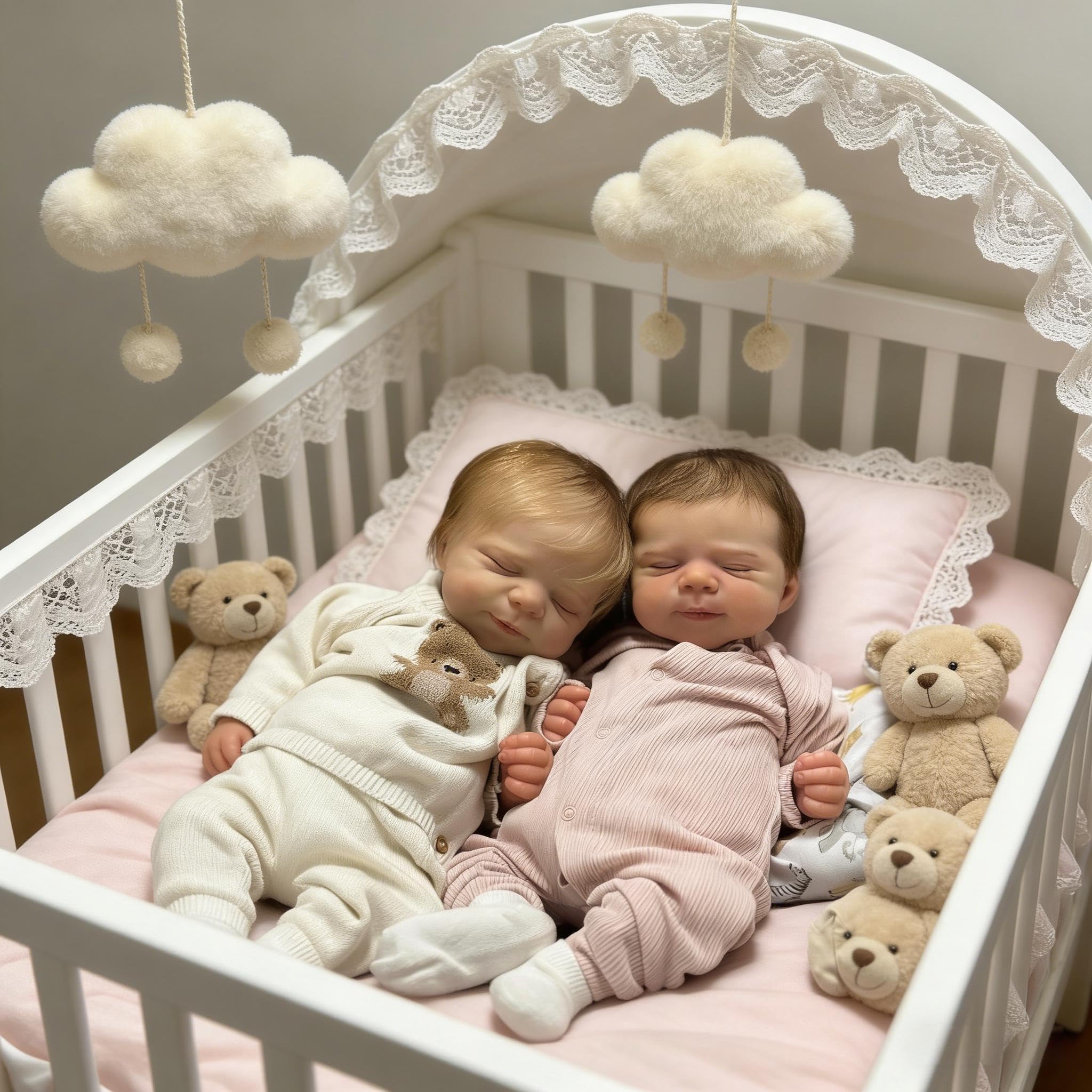 Reborn Babypuppen Silikon Ganzkörper Zwillinge Mädchen 18 Zoll Realistische Babypuppe Weiches Vinyl Lebensechte Neugeborene Babys Puppe, Real Life Silikon Babys Zwillinge Puppen für Kinder