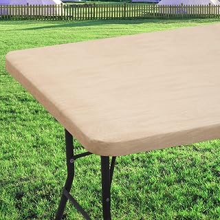 smiry Rectangle Tablecloth, Elastic Fitted Flannel Backed Vinyl Tablecloths for 6ft Folding Tables, Waterproof Wipeable Table Covers for Indoor, Outdoor, Picnic and Camping (Wood, 30"x72")