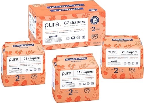 Miniatura 26 de Pura Pañales ecológicos talla 7 (33+libras) hipoalergénicos, TCF, algodón orgánico suave, sostenible, hasta 12 horas de protección contra fugas