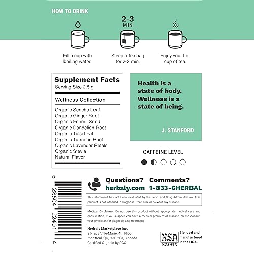 Miniatura 2 de Herbaly Wellness Collection Té  8 hierbas activas  Mejora la salud general, fortalece la inmunidad  Natural, orgánico, sin OMG, vegano, sin azúcar