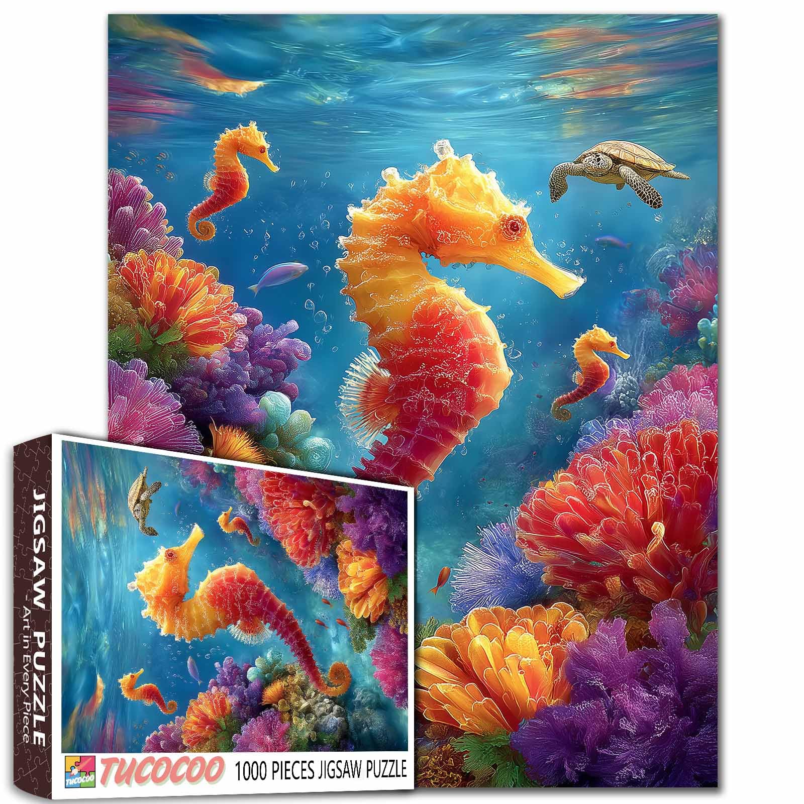 Jigsaw Puzzles 1000 Piece Seahorse Jigsaw Puzzles for Adults Vibrant Coral Reef Scene Puzzle-Challenging Puzzles Perfect for Game Gifts DIY Home Wall