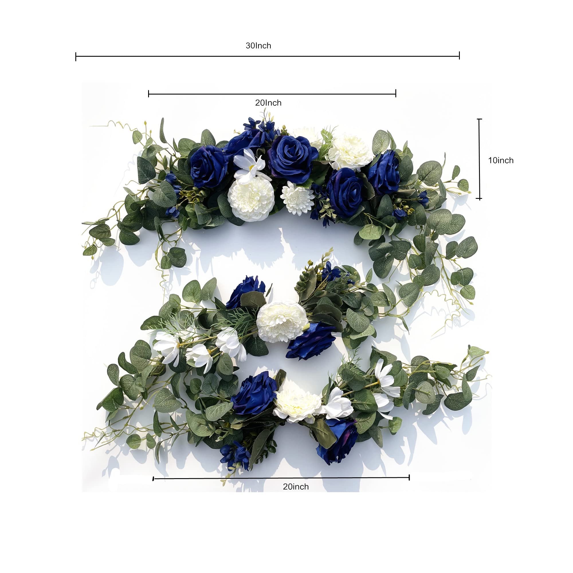 H&S BRIDAL Hochzeitsbogenblumen, 3-teiliges Set, weiße Rosen, dekorative Blumengirlanden, künstliche grüne Eukalyptusblätter für durchsichtige Vorhänge, Hochzeitsstuhl, Laube, Hochzeitszeremonie und