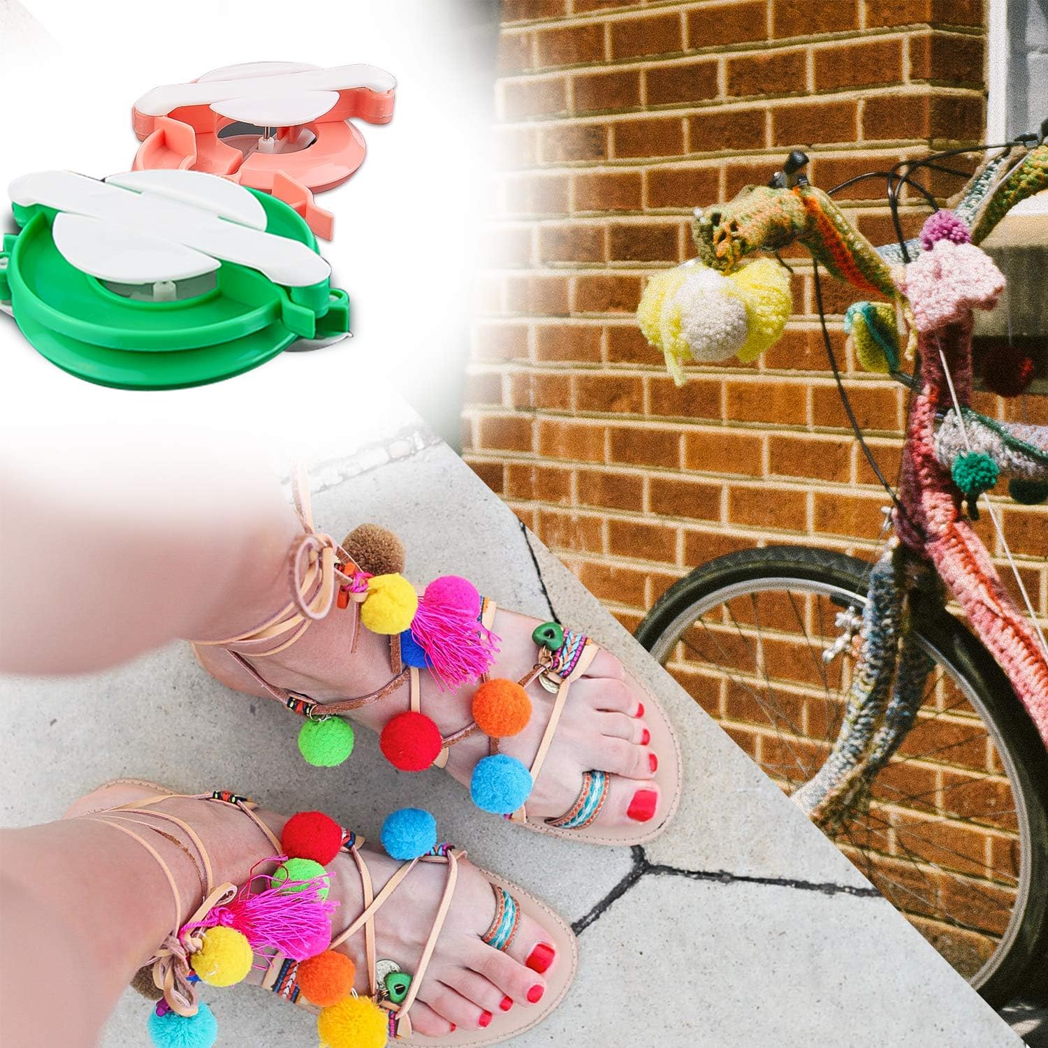 SAVITA 4 pcs Pom Pom Maker Pompom Making Tool Set DIY Fluff Balls for Kids and Adults, Yarn Knitting Wool Craft Project 4 Sizes 4 Colors