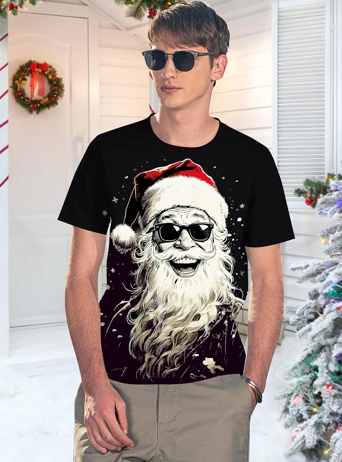 Christmas Shirts for Men: Christmas Tree Graphic Tees Merry Christmas Tshirt Xmas Holiday Tops - Image 3
