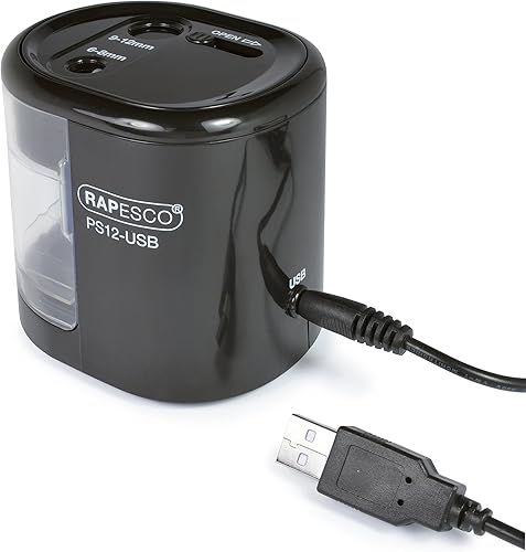 Miniatura 3 de Rapesco 1449 Sacapuntas eléctrico automático USBbatería, negro