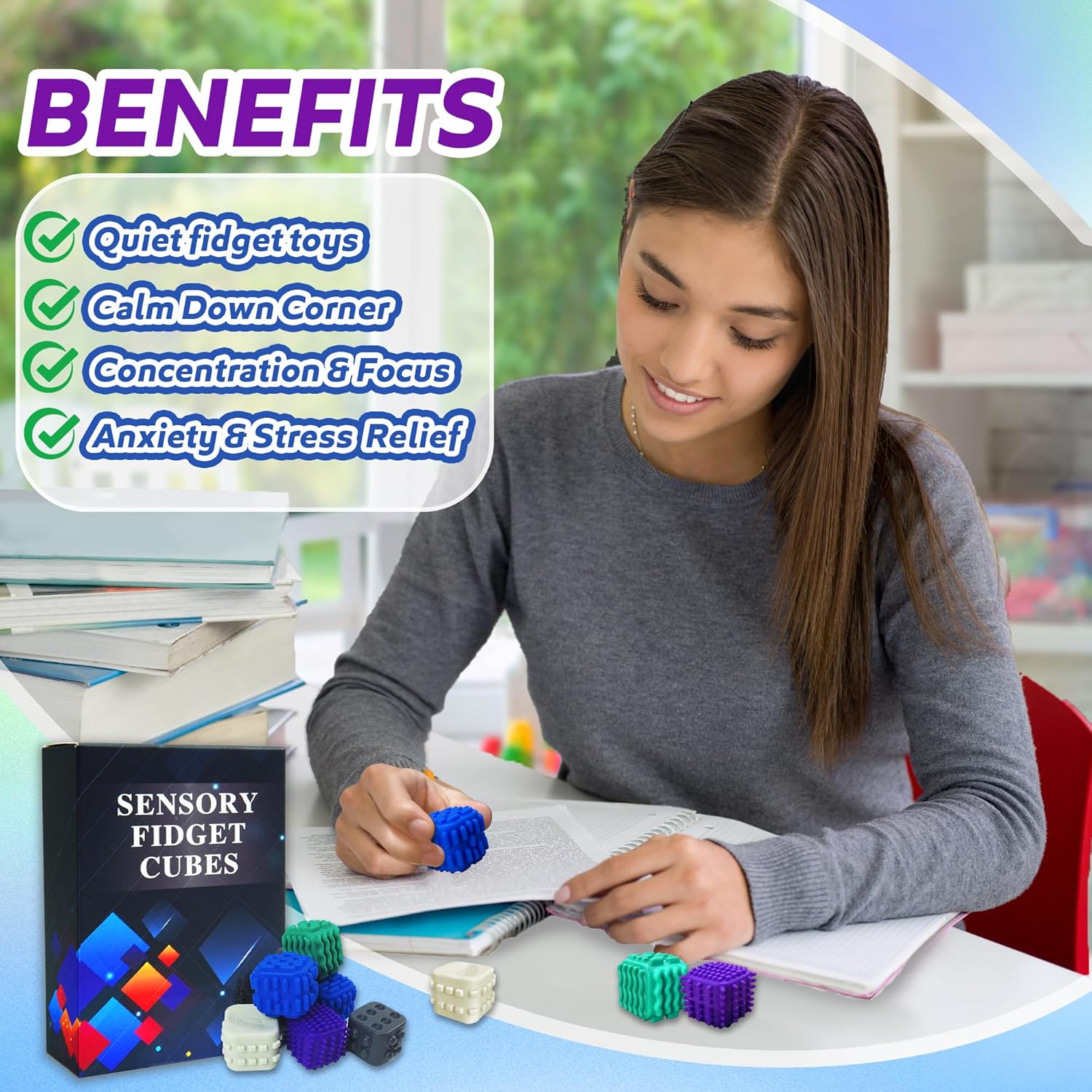 Fidget Cube Toys Adults Textured Silicone Sensory Worry Stones for Autism ADHD Kids Teen Mini Office Desk Quiet Fidgets Silent Small Calming Down Corner Stress Tools Anxiety Relief Toy for Classroom