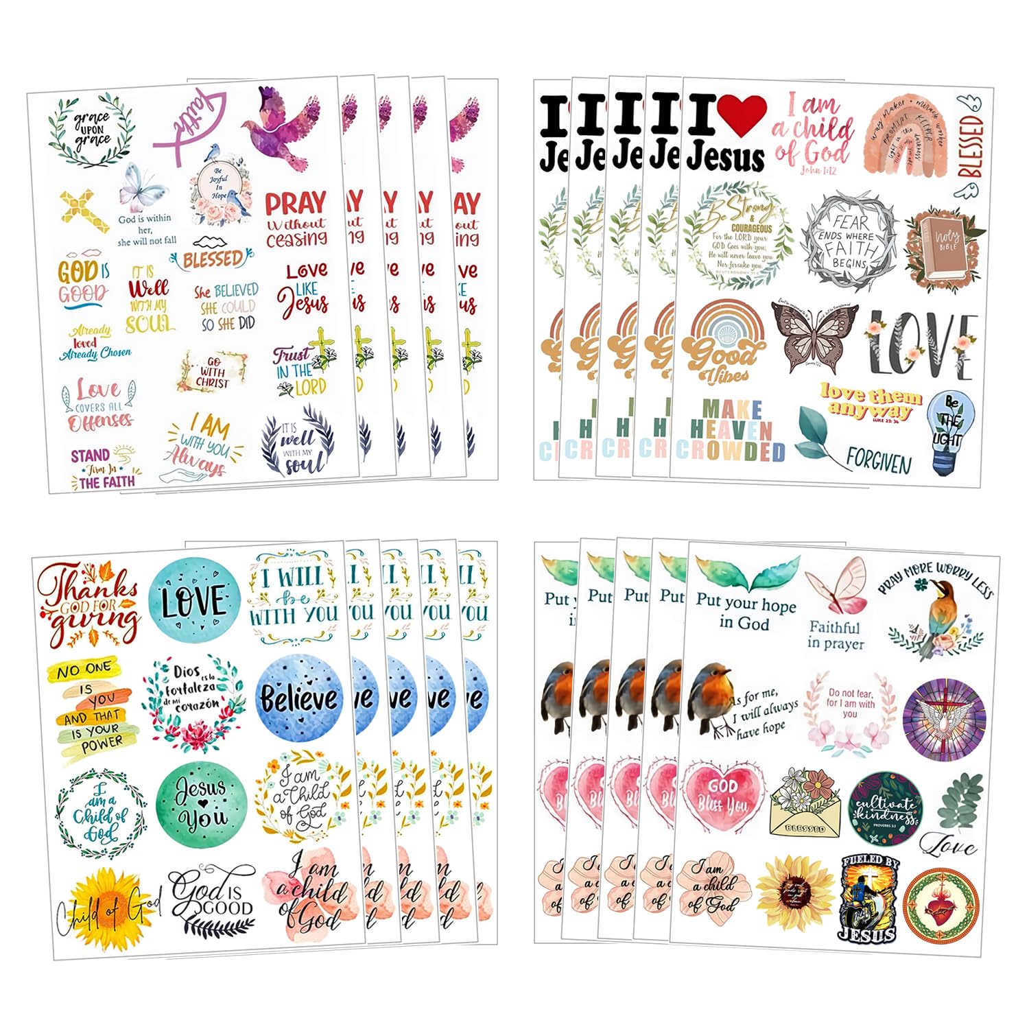 20 Sheets Bible Verse Temporary Tattoos Stickers