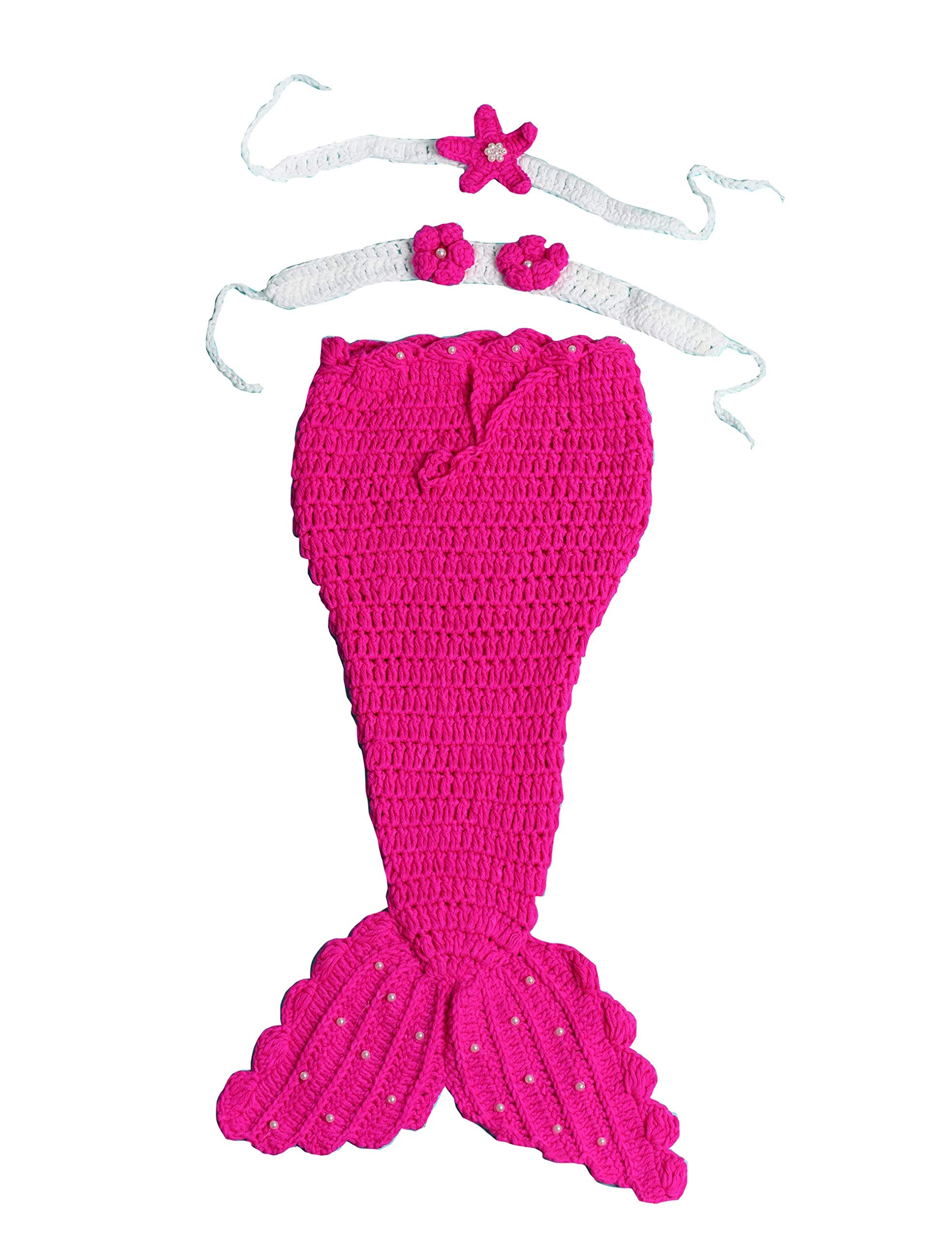Matissa Women's Hot Pink Mermaid, Newborn Baby Girl/Boy Crochet Knit Costume Photo Photography Prop Hats Outfits (Pink)