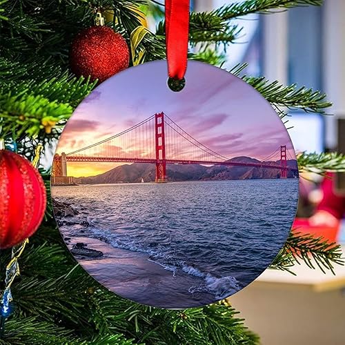 Adorno de Navidad 2023 San Francisco de cerámica, adorno de Navidad puente de puerta de oro, adorno colgante para árbol de Navidad, regalo de Navidad