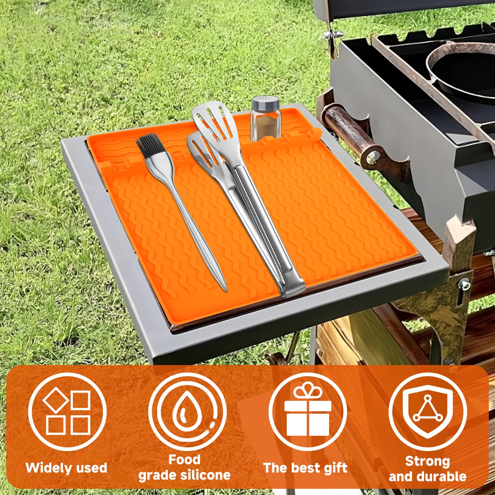 Pet Baby Silikon-Grillmatte Set (2 Stück) – Spatelablage Mit Auffang-Pad, Hitzebeständig Bis 260°C, 40,6x29,5 Cm
