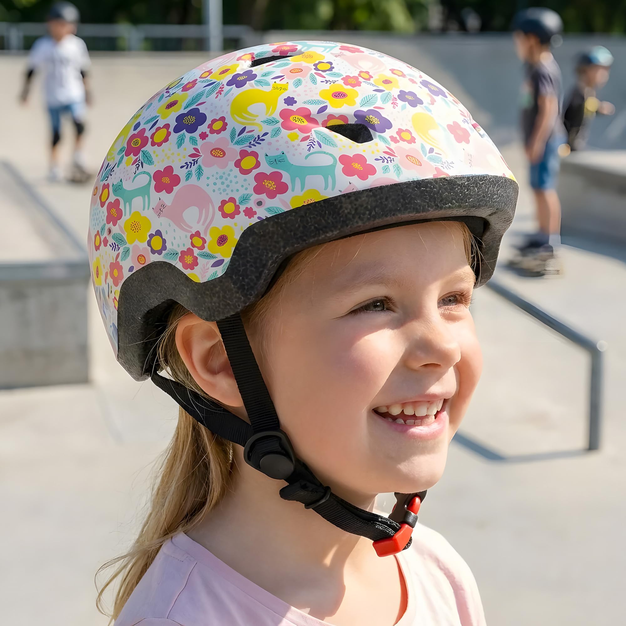 Toddler Bike Helmet for Boys and Girls, Adjustable Kids Helmets from Infant/Baby to Children, 1/2/3/4/5/6 Years Old(Flower Kitten,XS)