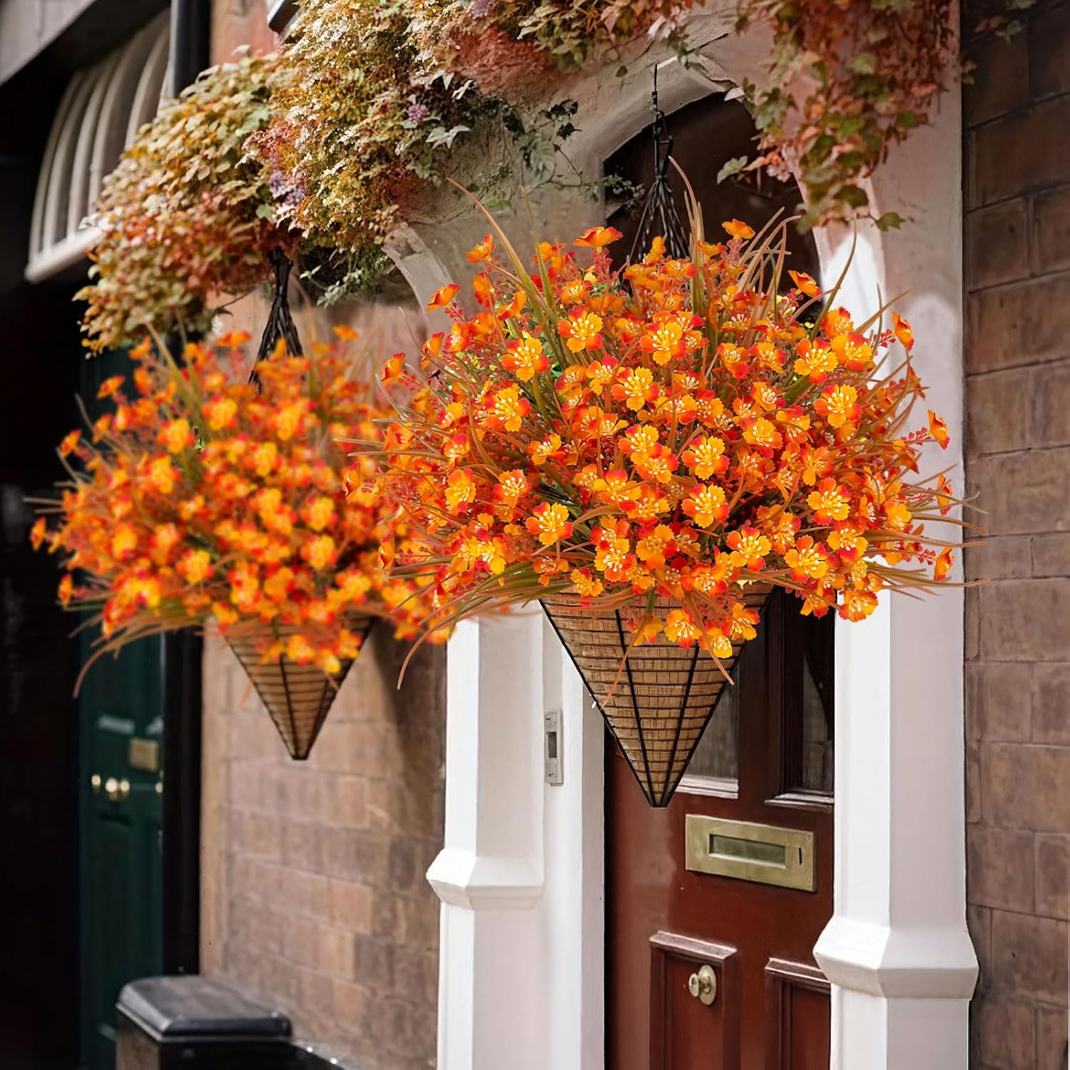 ICX 20pc Artificial Fall Flowers Outdoor,No Fade Silk Fake Mums Flowers,Fall Flower Artificial for Decoration,Outdoor Fake Plants for Door Porch Patio Planter Yard