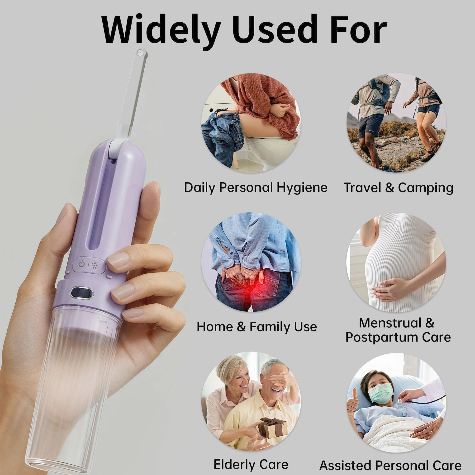 Bidet portatile da viaggio, spruzzatore per l'igiene personale per donne e uomini, bidet portatile portatile per WC, ricaricabile, elettrico, portatile, ad alta pressione, pieghevole, alimentato a