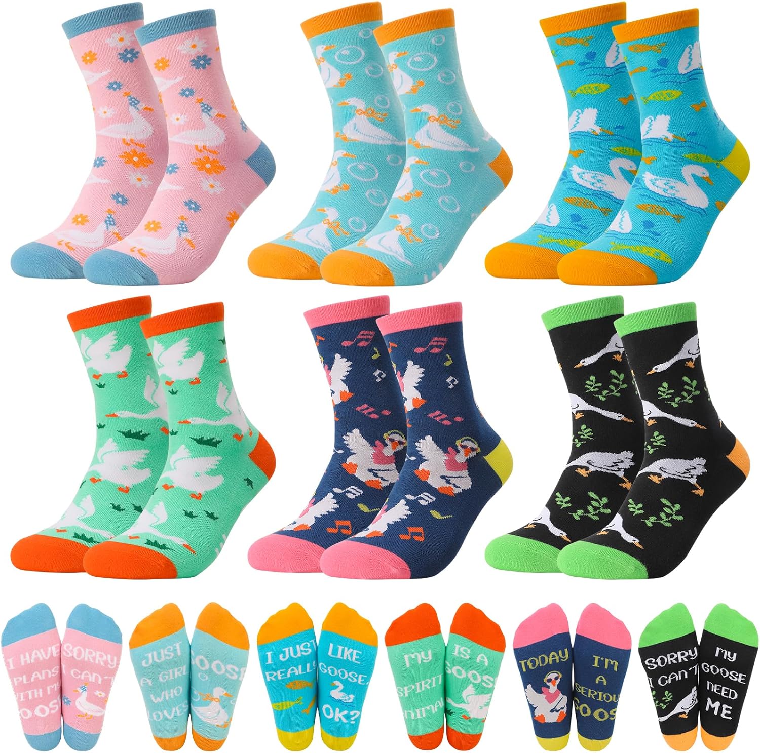 6 Pairs Funny Goose Socks for Women Goose Lovers Cute Crew Socks Christmas Stocking Stuffer Novelty Birthday Gifts for Animal Lover