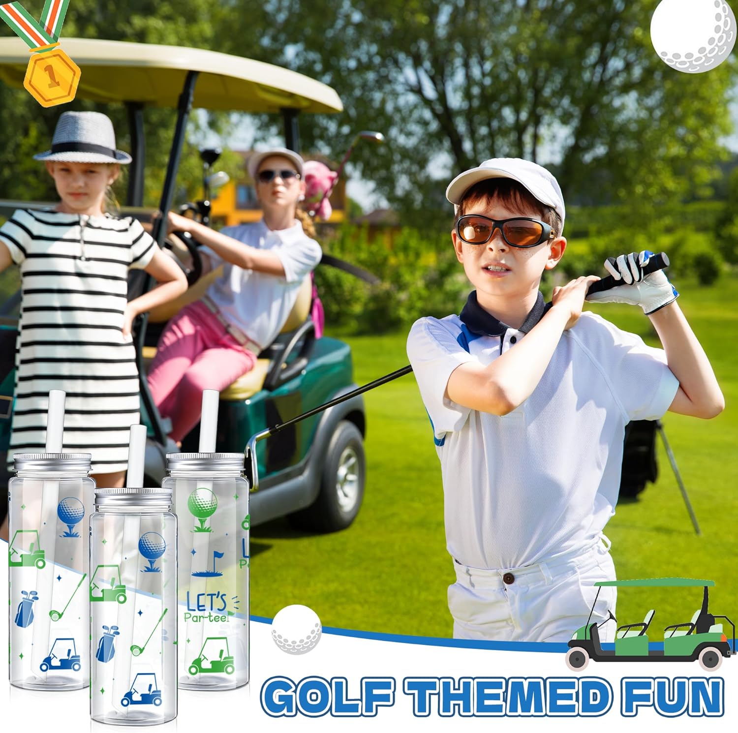24 Pcs Golf Party Favors Masters Golf Ball Plastic Tumbler Bulk 14.2 OZ Reusable Cups with Lids and Straws Let's Par-tee Beer Can Iced Coffee Cup for Sport Themed Birthday Party Supplies - Image 5