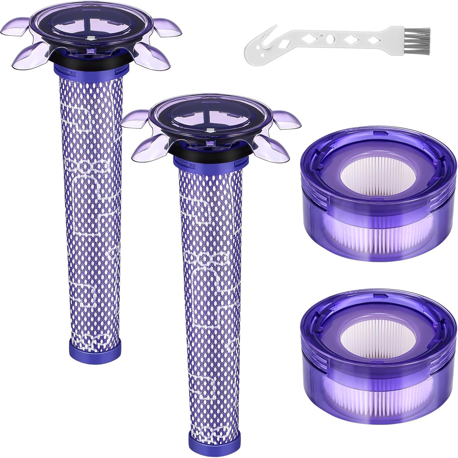 5 Pcs Upgraded V8 Vacuum Filter Replacement Kit Compatible with Dyson V8 New Version SV25 / Dyson V7 New Model SV37 Cordless Vacuum, 2 Pre-Filters + 2 Post-Filters + 1 Brush, Replace Part #965661-05