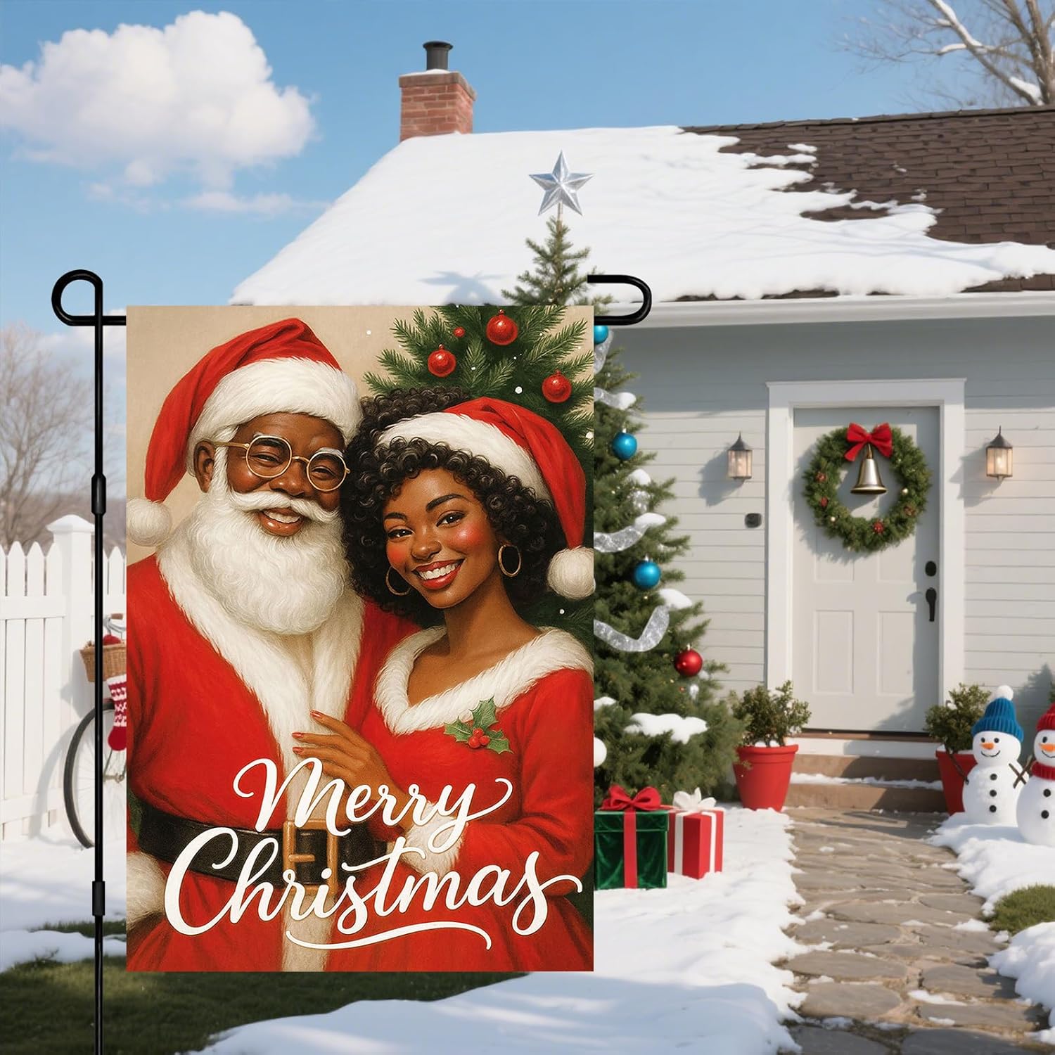 IVN Christmas Garden Flag 12x18 Inch Double Sided Black Santa Couple Holiday Outdoor Yard Flag For Home Front Porch Patio Festive Decor Christmas Decorations Outdoor - Image 6