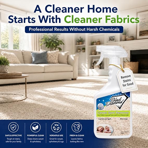 Black Diamond Stoneworks Carpet Spot Remover Carpet & Upholstery Cleaner for Rugs, Couches, Car Seats & Fabric Surfaces Removes Dirt, Pet Messes, Coffee & Wine Stains. (1-Quart)