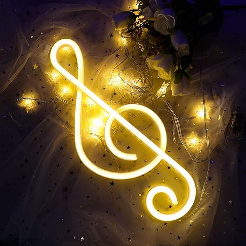 Señales de neón de notas musicales, luces de neón blancas cálidas, luces de neón LED personalizadas para pared, dormitorio, sala de estar, fiesta,