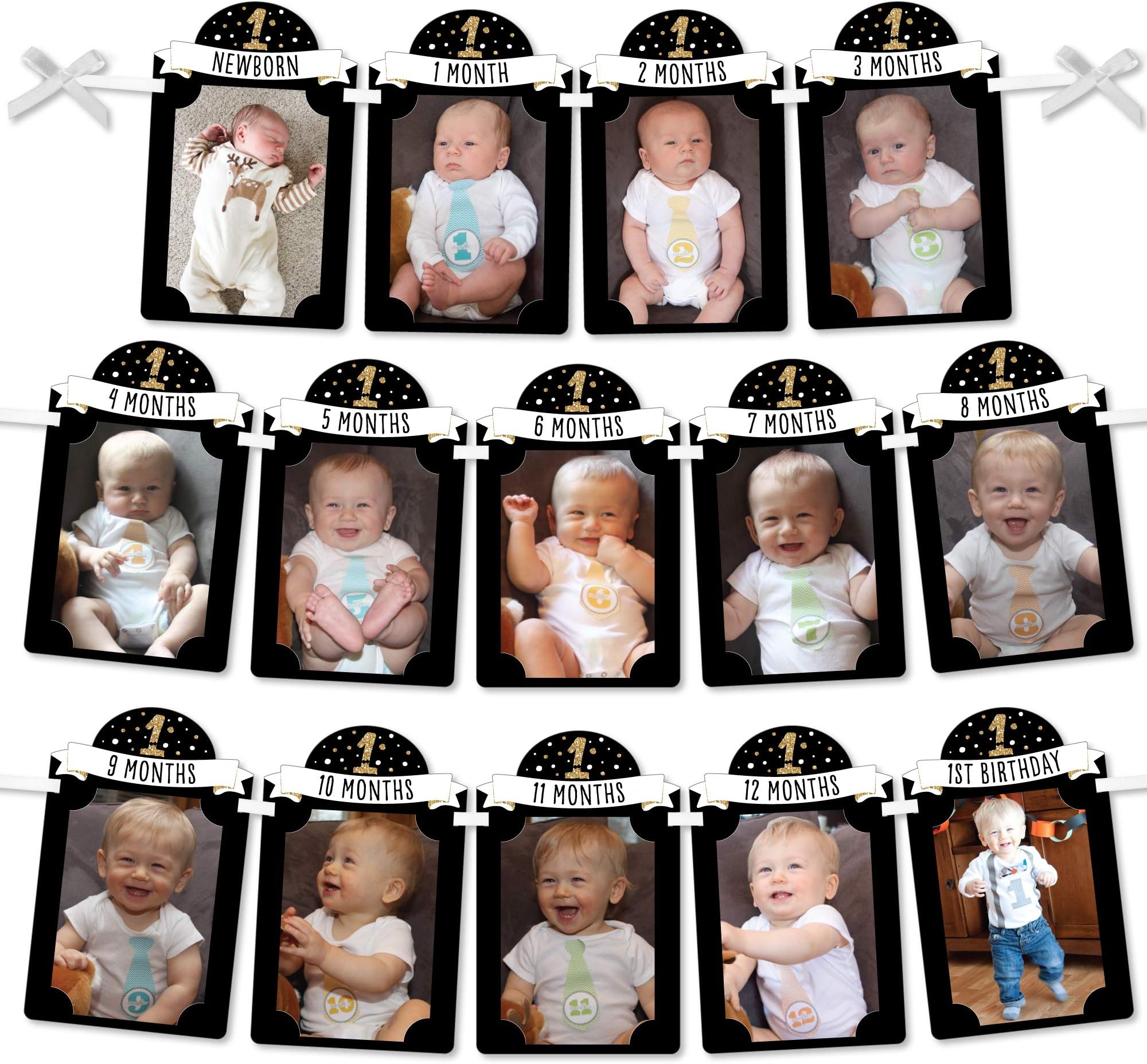 Big Dot of Happiness 1st Birthday Little Mr. Onederful - DIY Boy First Birthday Party Decor - 1-12 Monthly Picture Display - Photo Banner