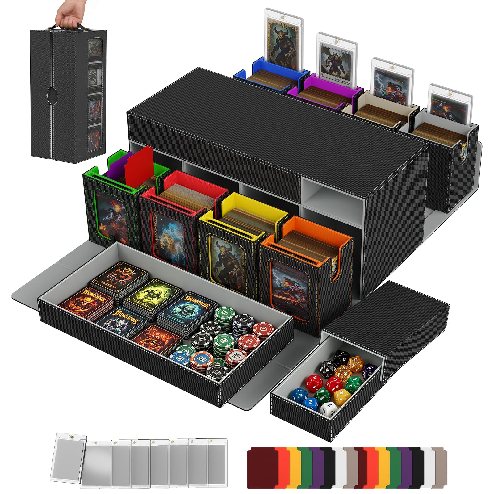 10in1 MTG Commander Deck Box mit Tragbarem Griff Deckbox,8 Deck Sammelkarten Aufbewahrungsbox mit Display&WüRfelablage 2000+ Karten,Abnehmbare Sammelkarten Box Mit35pt füR Top Loader Tcg Ccg