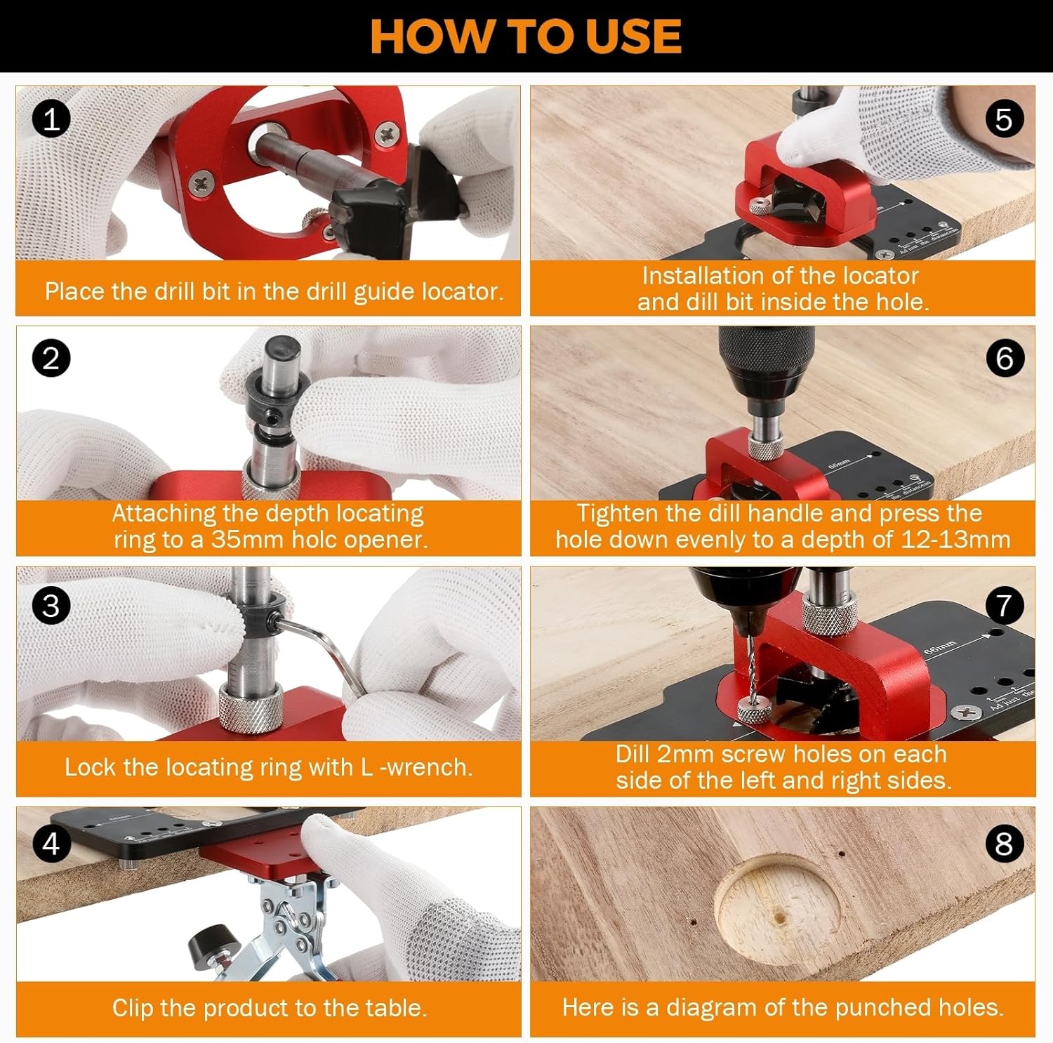 BEAMNOVA 35mm Hinge Jig Drill Guide, Adjustable Offset 3-6mm Cabinet Hinge Locator with Drill Bit for Door Cabinets Hinges Mounting