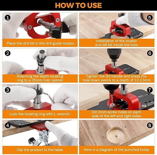 Miniatura 8 de BEAMNOVA Bisagra de plantilla de bisagra de 1.378 in,Perforación Agujero Puncher Bisagra Jig Guía de Taladro Localizador,Plantilla de bisagra de