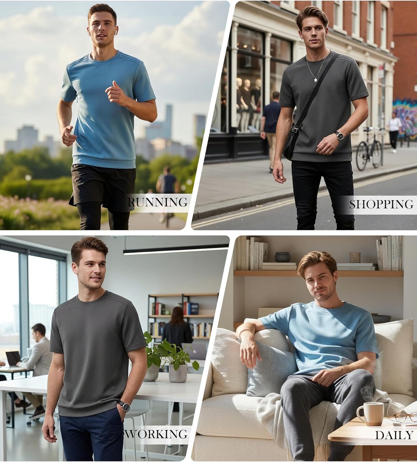Fioboc Mens T-Shirts - Crew Neck Short Sleeve Shirts for Men Modal Blend Shoulder Stitch Summer Casual Stylish Tee
