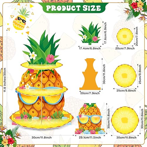 Miniatura 2 de Zopeal Soporte para cupcakes de piña hawaiana de 3 niveles con temática de piña, soporte para cupcakes Luau Aloha, decoración de cupcakes