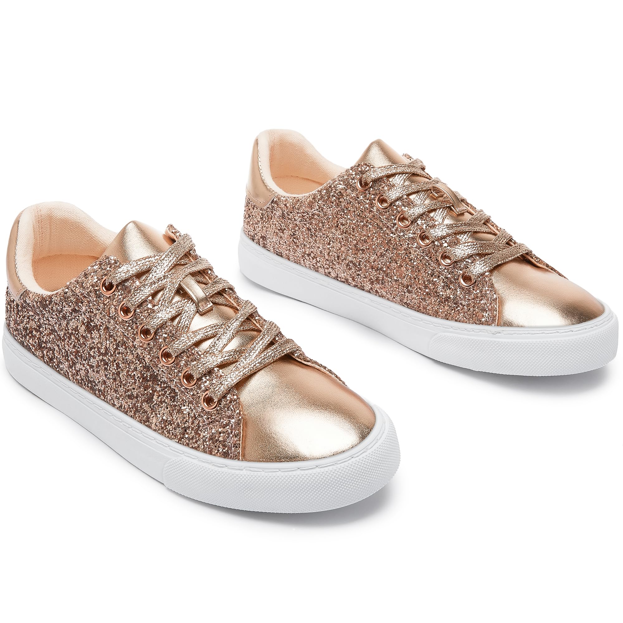 AISFAESㅤ AISFAES Glitter Sneakers Sparkly Low Top Sequins Sneakers Lace Up Tennis Shoes Comfort Bling Shoes Fashion Shiny Walking Shoes