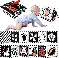 URMYWO High Contrast Black White Baby Book - Tummy Time Toys with Mirror, Visual Stimulation Montessori Sensory for Newborns 0-12 Months