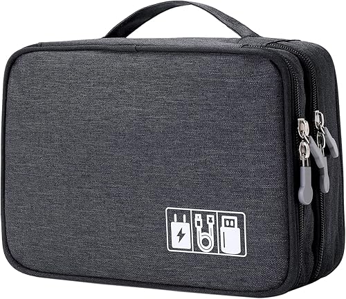 Miniatura 1 de Lanola Bolsa organizadora de cables de viaje, funda de accesorios electrónicos, bolsa de almacenamiento portátil de doble capa para cable, teléfono,