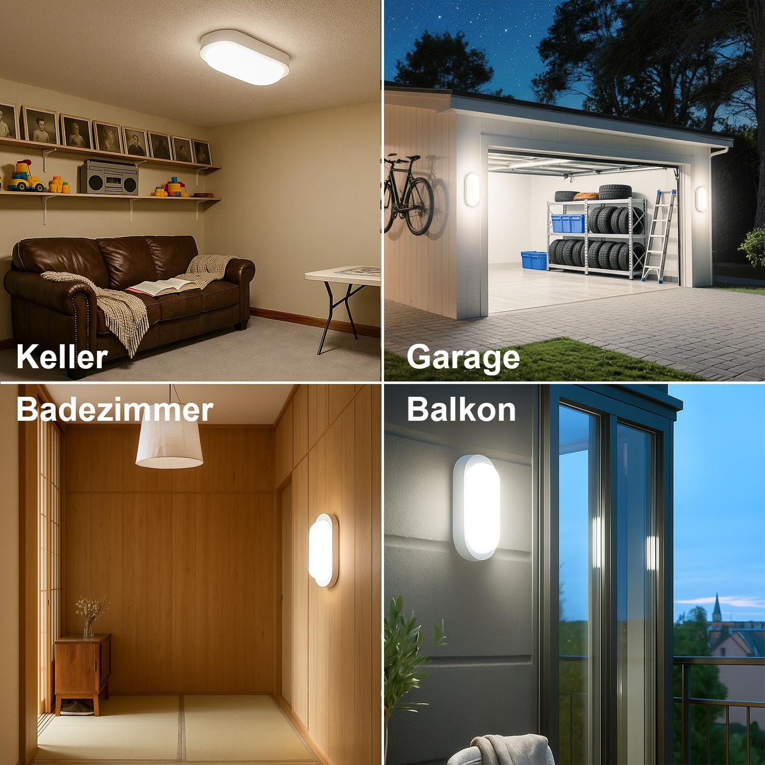 2 Stück LED Kellerlampe 18W 2000Lm Neutralweiß 4000K, LED Ovalleuchte, IP65 Wasserfest, Wandleuchte, Außenleuchte, ldeal für Kellertreppe, Balkon, Keller, Waschküche, Terrassen oder Gartenhäuser, Weiß