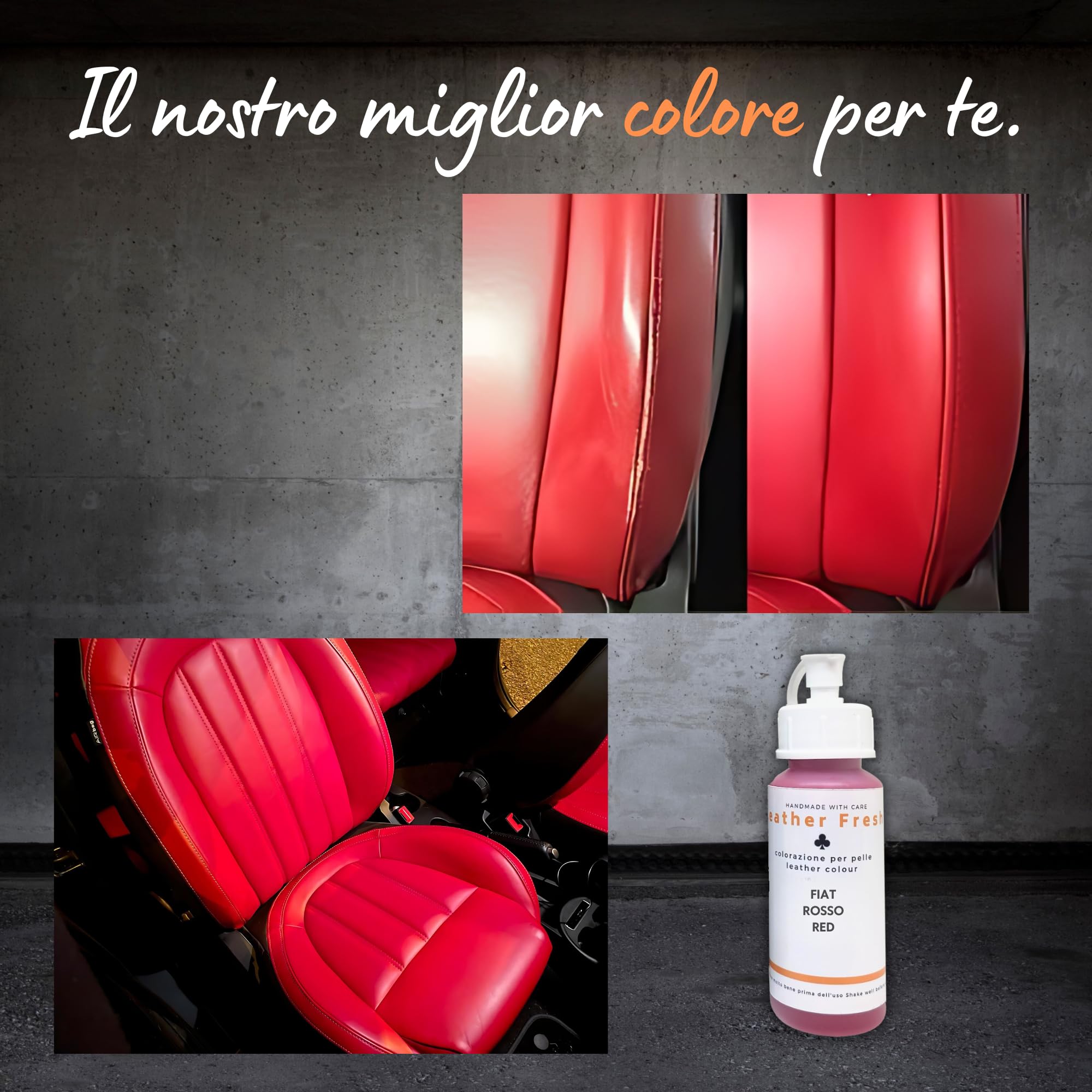 Mycolourcare Kit Ritocco con Detergente Compatibile con Fiat Rosso per Interni in Pelle Ecopelle Facile Applicazione