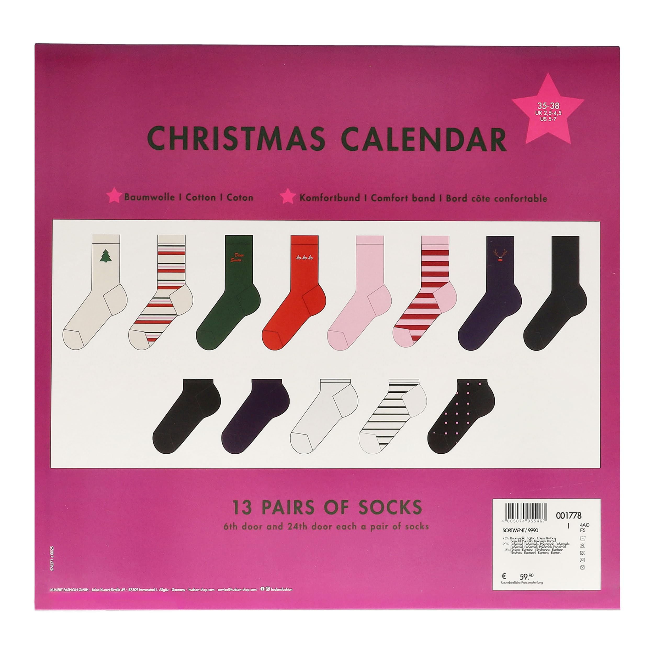 Hudson Damen Socken Christmas Calendar Adventskalender