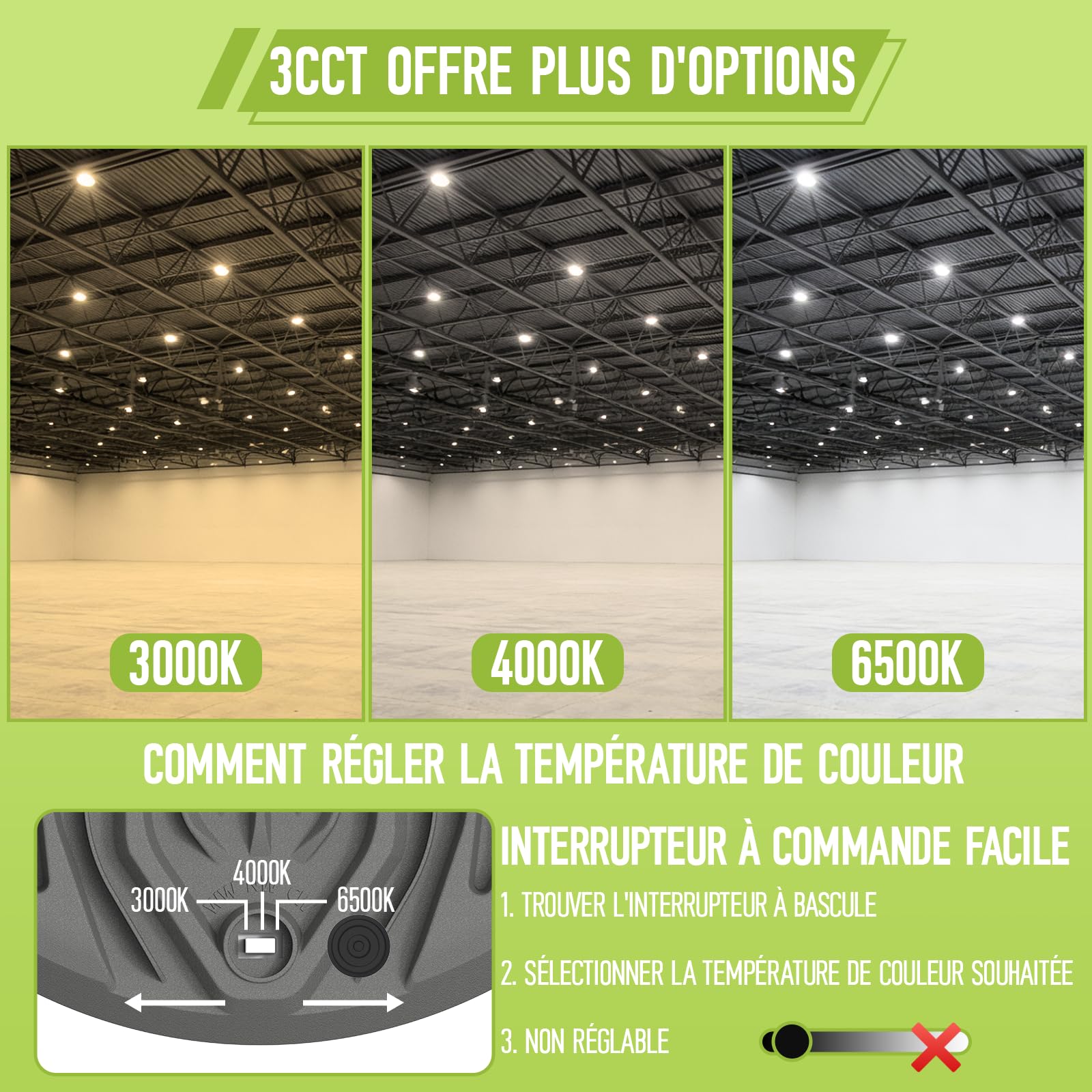 Maxled, Light is Led! LED High Bay 100W Spot LED pour Hall 10000LM Luminaire Étanche pour Hall 3CCT 3000K/4000K/6500K Lampe UFO IP65 Éclairage de Hall Angle de Rayonnement 90º Lampe Industrielle