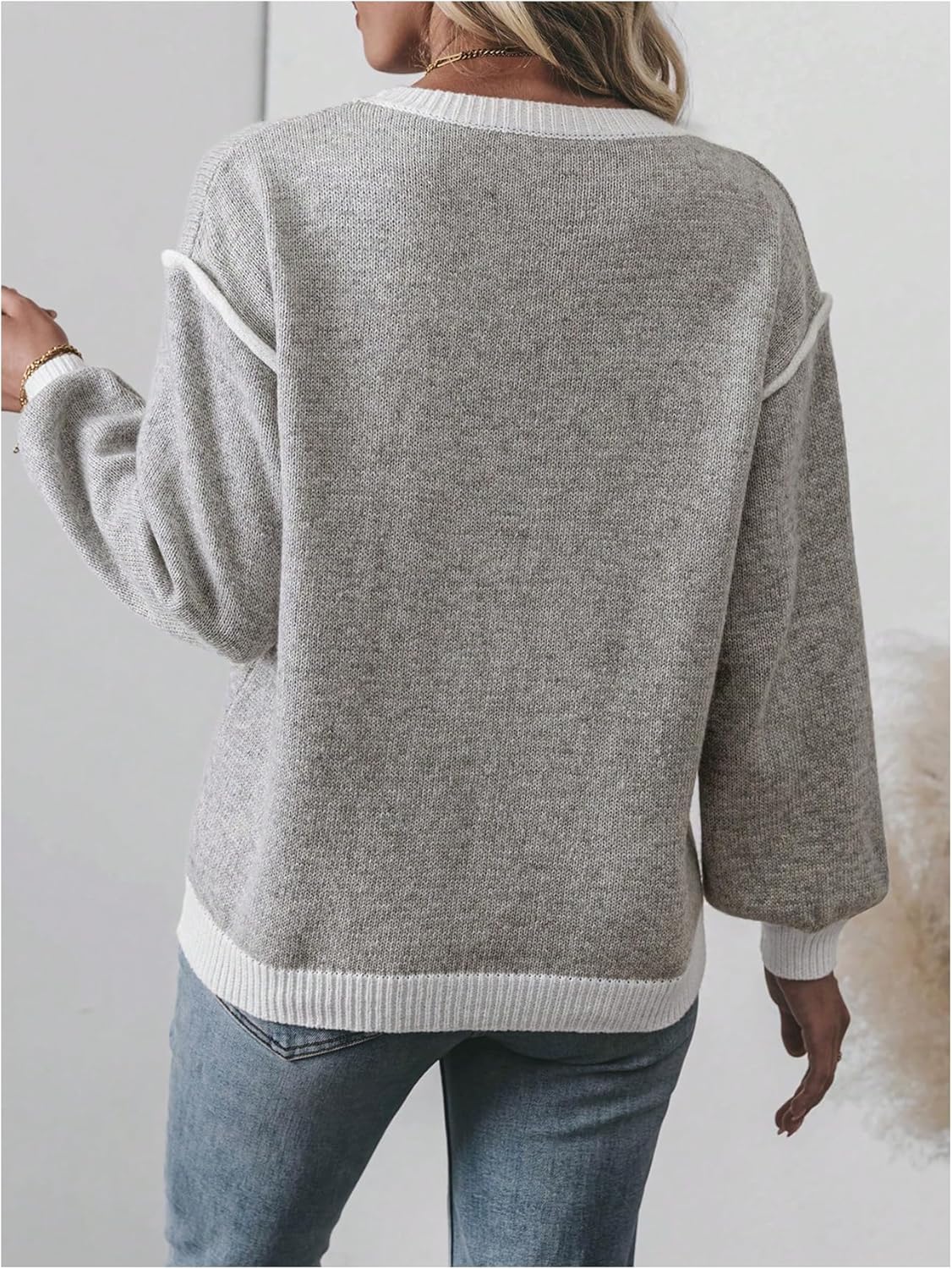 Floerns Women's 3D Floral Long Sleeve Knitted Pullover Top Loose Fit Crew Neck Sweater - Image 3