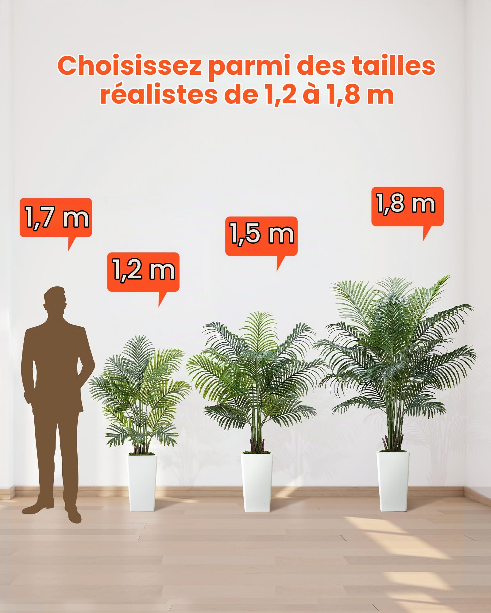 VEVOR Palmier Artificiel Areca, 1,8 m, Plante Artificielle Tropicale en Pot Blanc, Faux Arbre Tropical Palmier Areca, Fausse Plante pour Décoration d'Intérieur, Salon, Bureau, Intérieur et Extérieur
